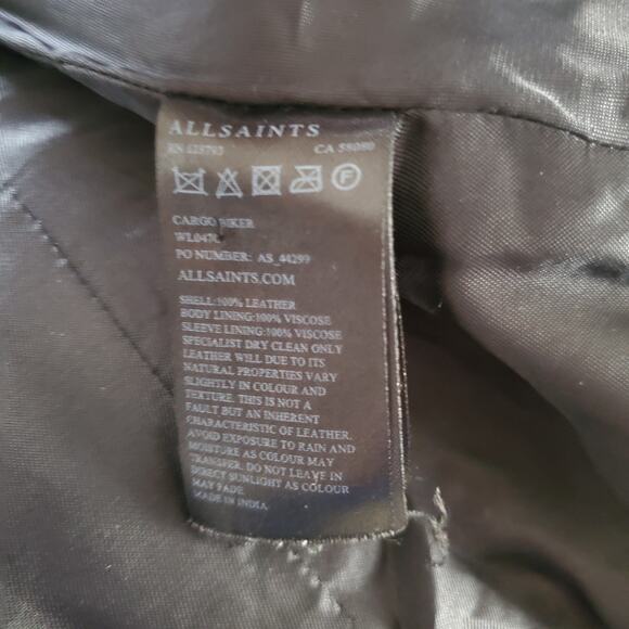 AllSaints Conroy Quilted Leather Zip Biker Jacket Black Asymmetric Size 4 - Picture 10 of 11